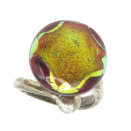 925 Sterling Silver  Vintage Dichroic Glass Bypass Band Ring Sz 6.5  RG17752