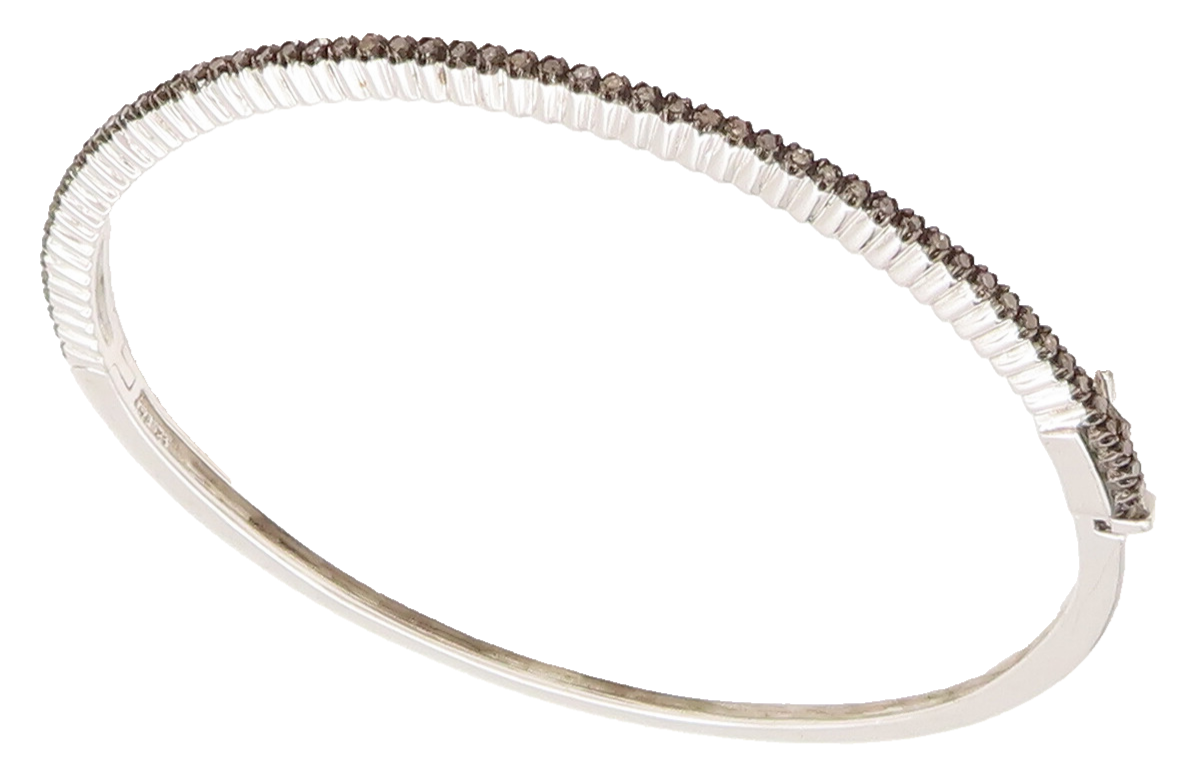 925 Sterling Silver Vintage Genuine Champagne Diamonds Bangle Bracelet BT9987