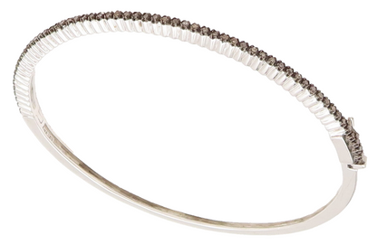 925 Sterling Silver Vintage Genuine Champagne Diamonds Bangle Bracelet BT9987