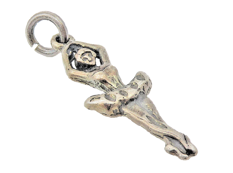 925 Sterling Silver  Vintage Petite Dark Tone Ballet Dancer Pendant  PT9084