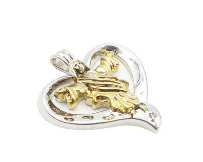 925 Sterling Silver  Vintage Shiny Religious Quote Love Heart Pendant  PT7240