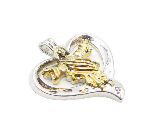 925 Sterling Silver  Vintage Shiny Religious Quote Love Heart Pendant  PT7240