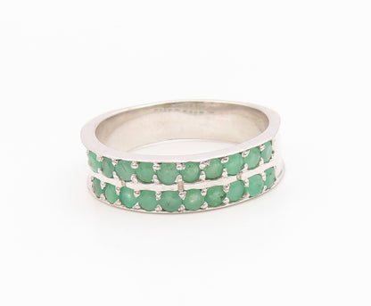 925 Sterling Silver Vintage Ring Elegant Emerald Double Row Band  Sz 10  RG36152