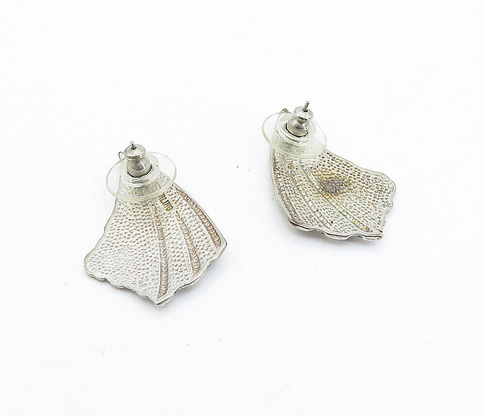925 Sterling Silver  Vintage Shiny Etched Modernist Drop Earrings  EG2405