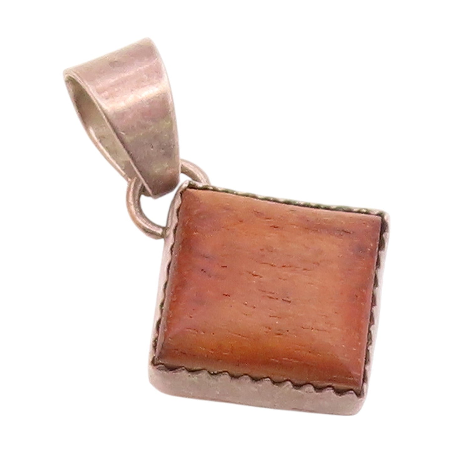 B. LEE NAVAJO 925 Sterling Silver Vintage Wooded Square Drop Pendant  PT17343