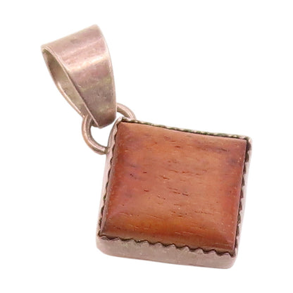 B. LEE NAVAJO 925 Sterling Silver Vintage Wooded Square Drop Pendant  PT17343