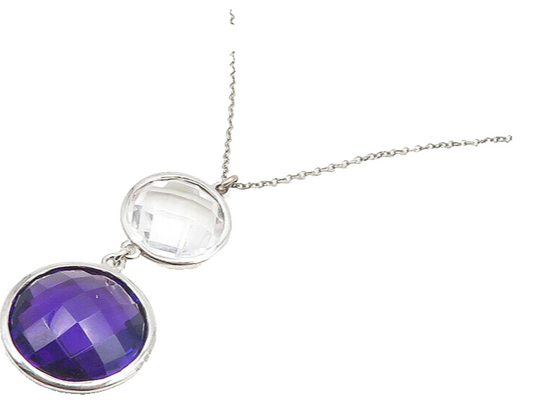 925 Sterling Silver  Faceted Amethyst & Topaz Thin Chain Necklace  NE3158