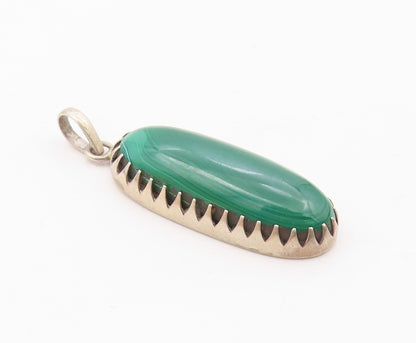 925 Sterling Silver  Vintage Cabochon Cut Malachite Oblong Pendant  PT16351