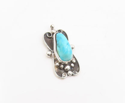 925 Sterling Silver Vintage Pendant Blue Turquoise Bohemian Design Charm PT25292