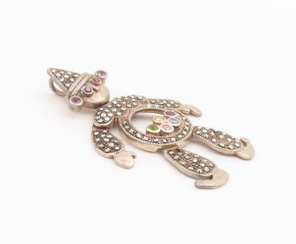 925 Sterling Silver Vintage Pendant Multi Gemstone Dancing Clown MOVES  PT25169