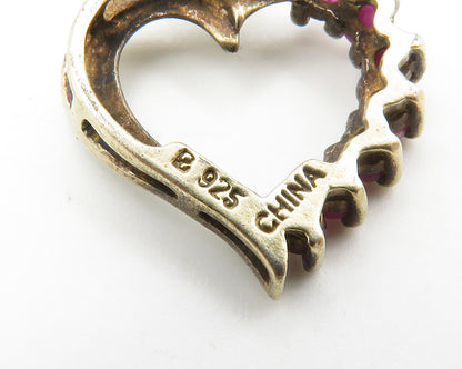 ROSS SIMON 925 Silver   Vintage Genuine Diamond & Ruby Heart Pendant  PT11549