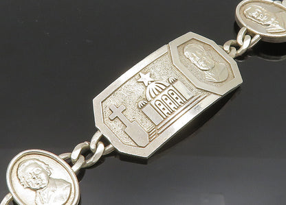 925 Sterling Silver  Shiny Religious Figures Curb Chain Bracelet  BT8018