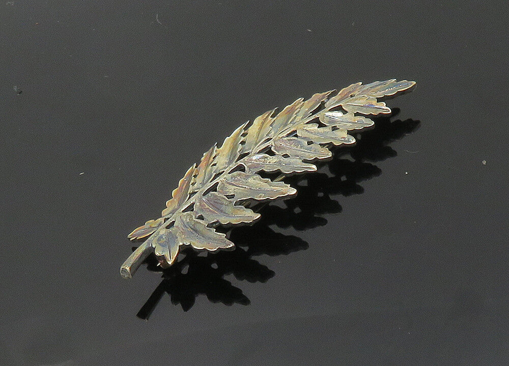 MMA 925 Sterling Silver  Vintage Shiny Floral Leaf Motif Brooch Pin  BP7975