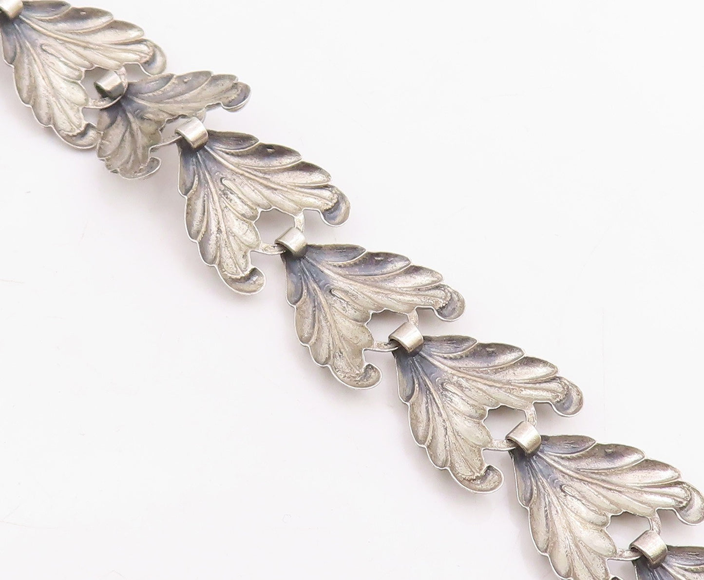 925 Sterling Silver Vintage Necklace DANECRAFT Etched Leaf Motif Collar  NE4761