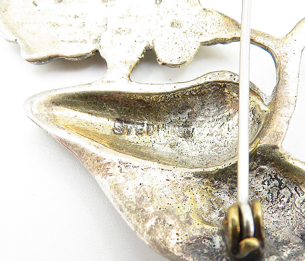 925 Sterling Silver Vintage Antique Dark Tone Grape Vine Brooch Pin BP2688
