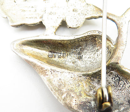 925 Sterling Silver Vintage Antique Dark Tone Grape Vine Brooch Pin BP2688