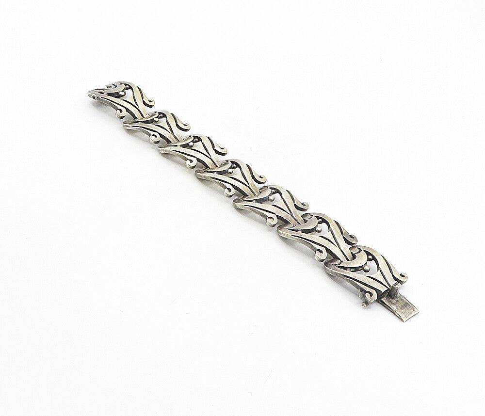 LOS BALLESTEROS 925 Silver Vintage Dark Tone Swirl Chain Bracelet  BT3961