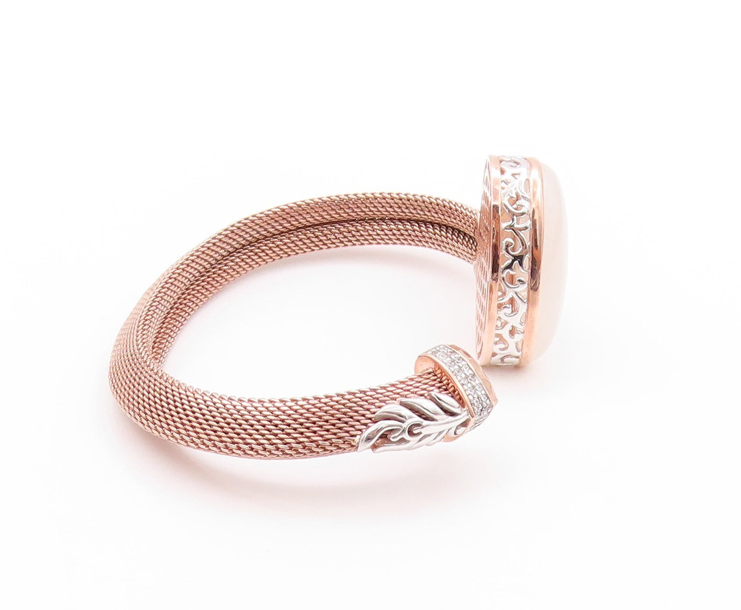 925 Sterling Silver Vintage Bracelet Rose Gold Plated Oval Opal & CZ  BT11232
