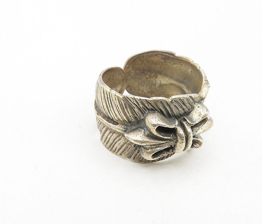 925 Sterling Silver  Vintage Dark Tone Butterfly Feather Band Ring Sz 8 RG8808
