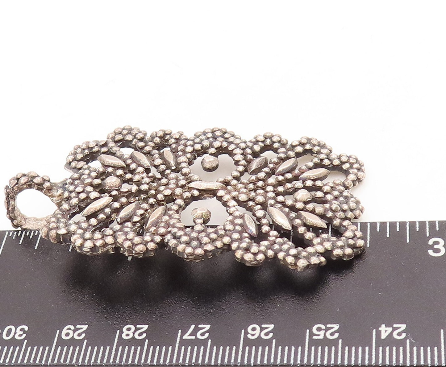 925 Sterling Silver Vintage Pendant Beaded Cutout Floral Design  PT23487