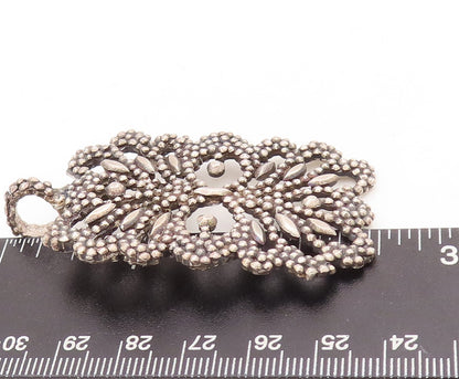 925 Sterling Silver Vintage Pendant Beaded Cutout Floral Design  PT23487