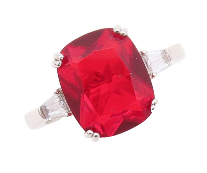 925 Sterling Silver Vintage Ring Rectangle Cut Red & White CZ  Sz 7  RG30465
