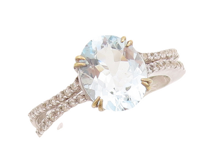 925 Sterling Silver Vintage Ring Split Band Two Tone Topaz  Sz 7  RG29209