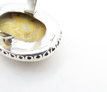 925 Sterling Silver  Cabochon Cut Brown Agate Shiny Cocktail Ring Sz 7  RG7799