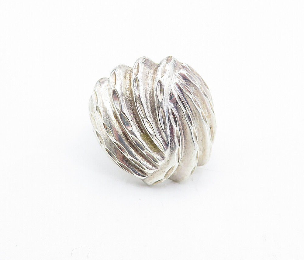 925 Sterling Silver  Vintage Modernist Shiny Etched Band Ring Sz 7.5  RG4746