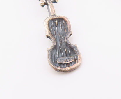 925 Sterling Silver Vintage Brooch Musical Notes & Dangling Instruments  BP11697
