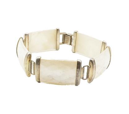 WHEELER 925 Sterling Silver  Vintage Mother Of Pearl Chain Bracelet  BT5736