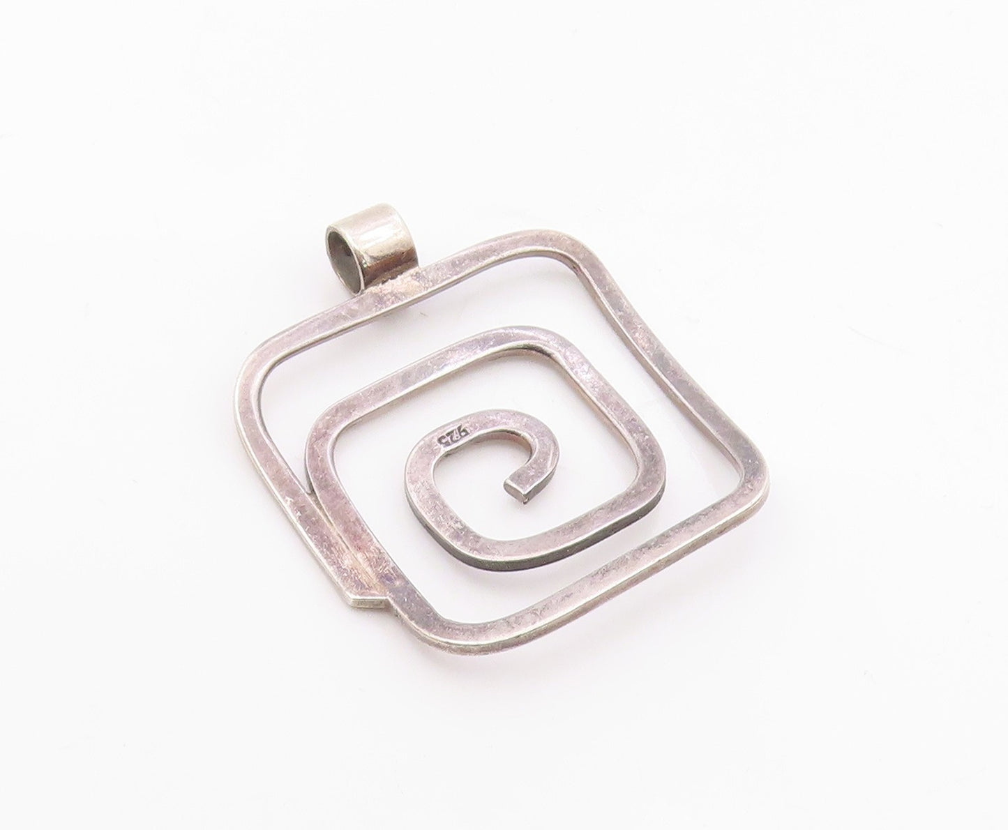 925 Sterling Silver  Vintage Smooth Square Spiral Shiny Pendant  PT17154