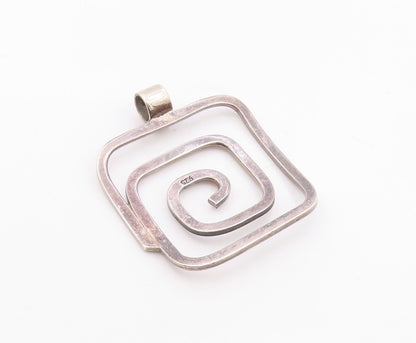 925 Sterling Silver  Vintage Smooth Square Spiral Shiny Pendant  PT17154