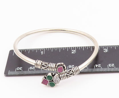 925 Silver  Vintage Multi Shape Ruby Emerald & Topaz Bypass Bracelet  BT9783
