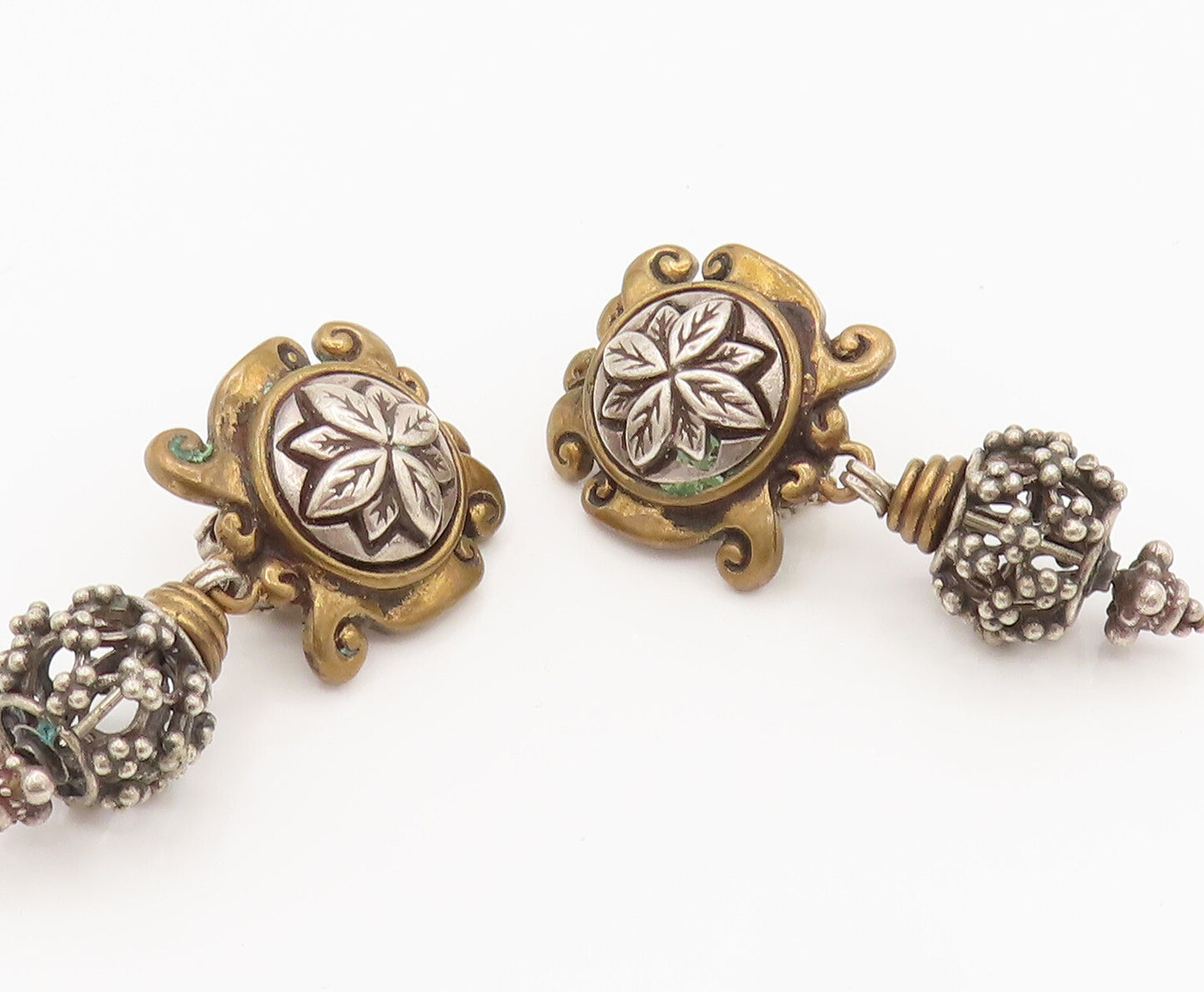 STEPHEN DWECK 925 Silver  Vintage Two Tone Floral Clip On Earrings  EG12392