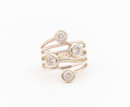 925 Sterling Silver Vintage Ring Round Cut Topaz Cutout Bands  Sz 6  RG33218