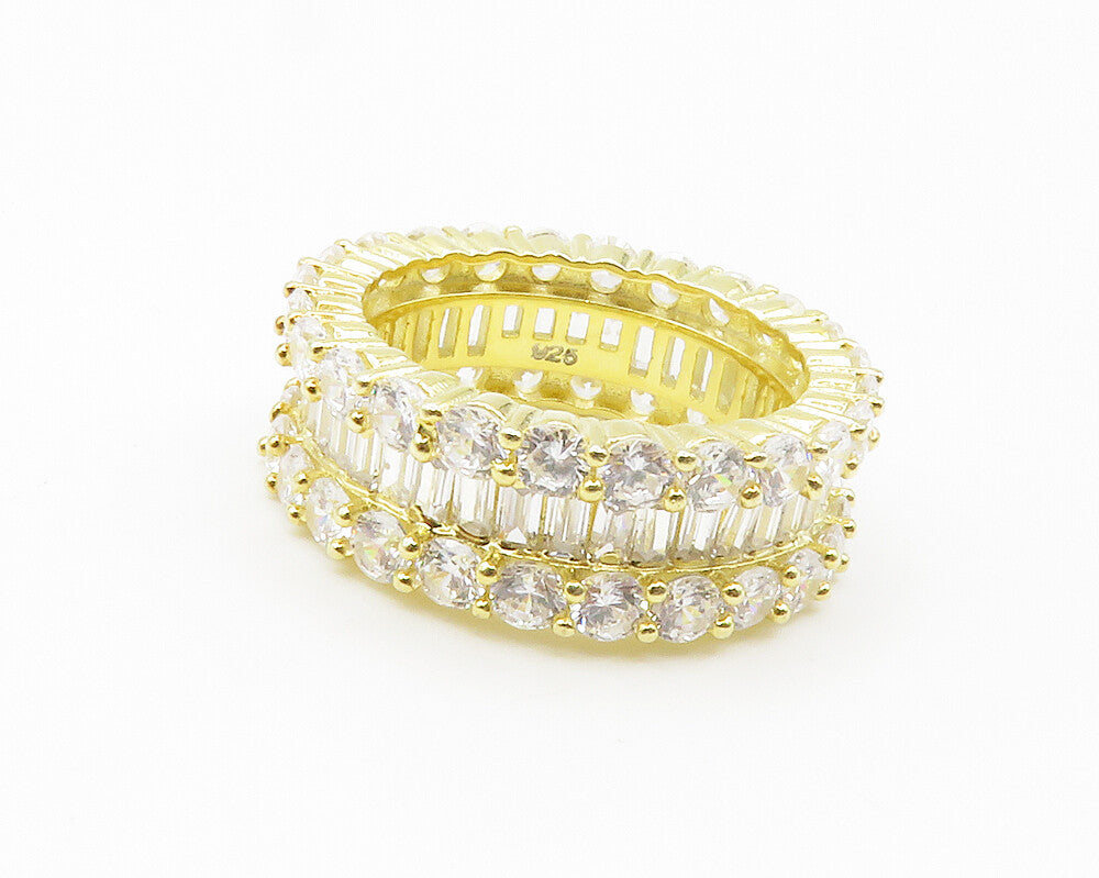 925 Sterling Silver  Shiny Cubic Zirconia Gold Plated Band Ring Sz 7  RG14820