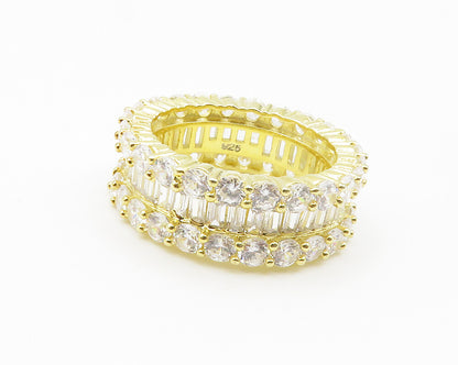 925 Sterling Silver  Shiny Cubic Zirconia Gold Plated Band Ring Sz 7  RG14820