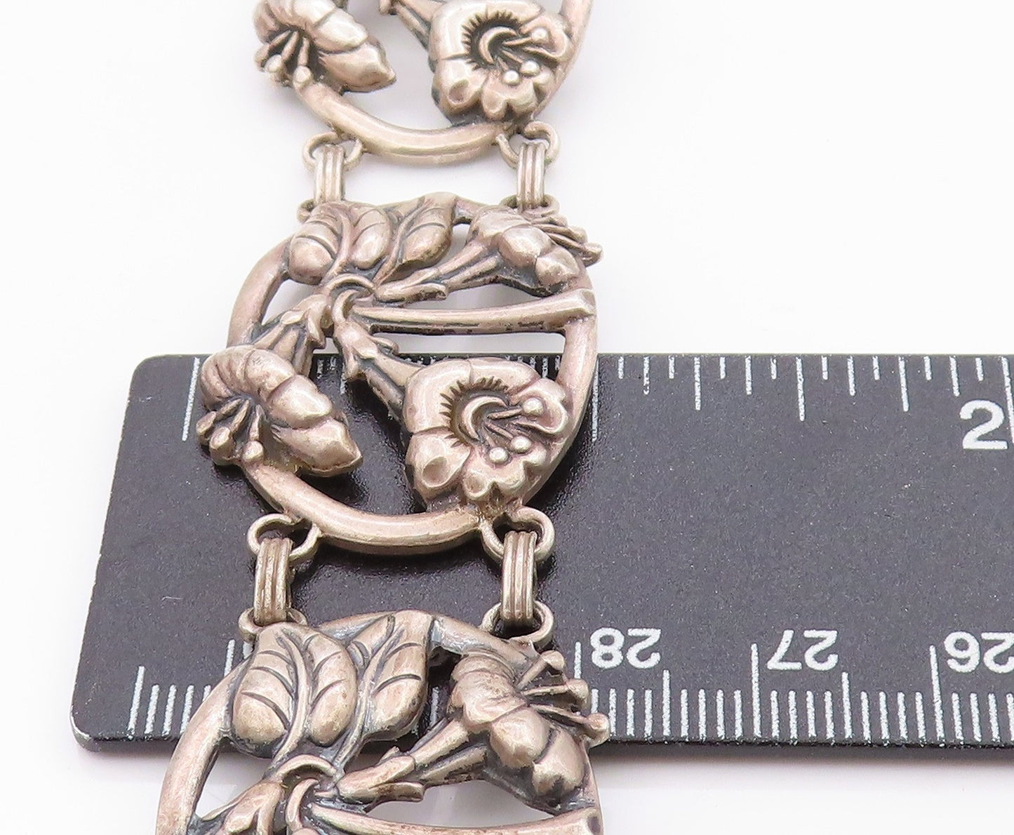 925 Sterling Silver Vintage Bracelet DANECRAFT Dark Tone Floral Cutout  BT11341