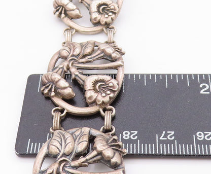 925 Sterling Silver Vintage Bracelet DANECRAFT Dark Tone Floral Cutout  BT11341