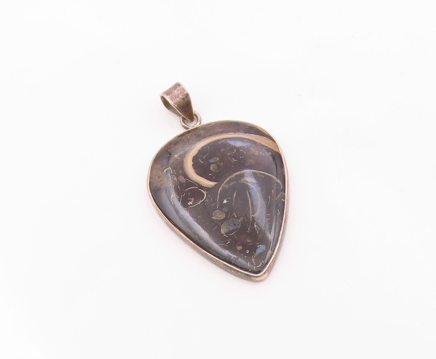 925 Sterling Silver   Vintage Smooth Black Jasper Tear Drop Pendant  PT15573