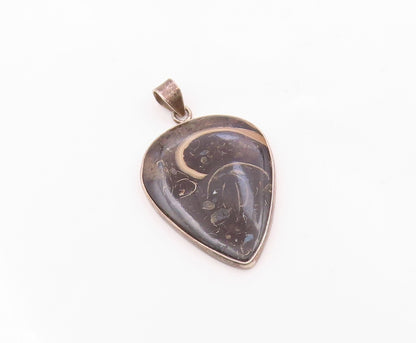 925 Sterling Silver   Vintage Smooth Black Jasper Tear Drop Pendant  PT15573