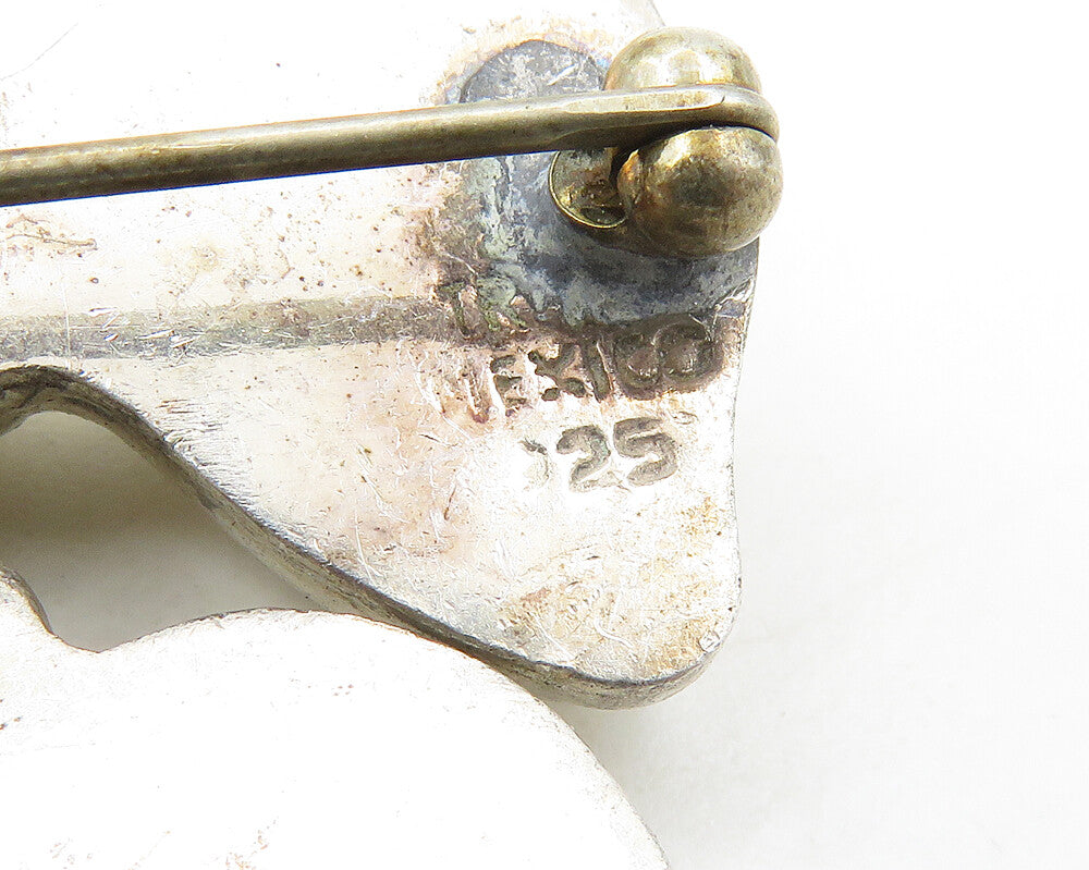 MEXICO 925 Silver  Vintage Shiny Ribbon Bow& Love Heart Brooch Pin  BP7111