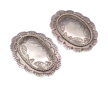 925 Silver  Vintage Etched & Rope Twist Floral Clip Back Earrings  EG12210