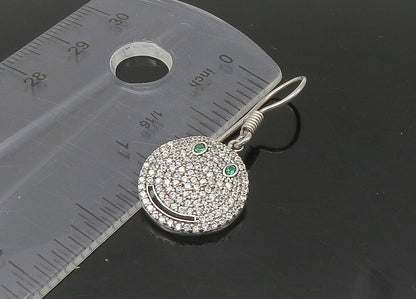 925 Sterling Silver  Vintage Shiny Topaz Smiley Face Dangle Earrings  EG10894