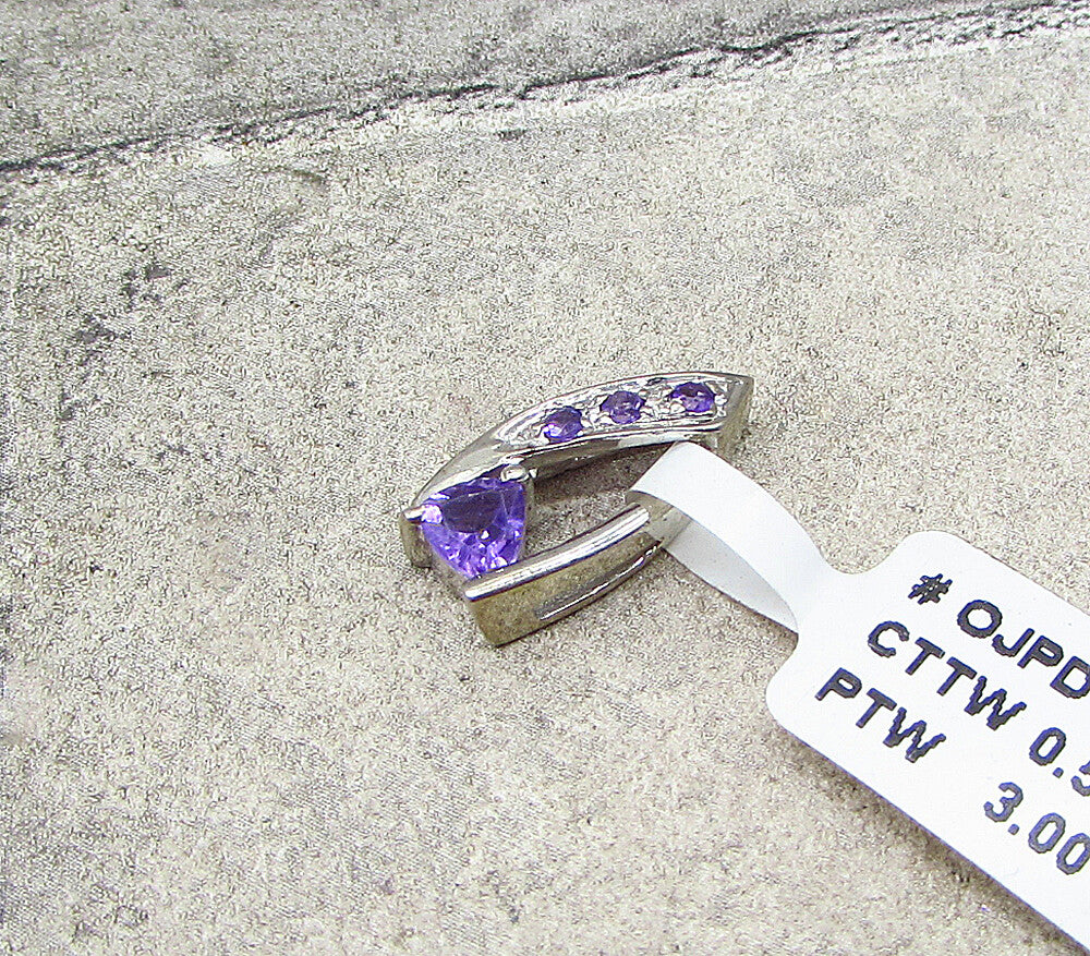 925 Sterling Silver  Faceted Amethyst Art Deco Slider Pendant  PT1494
