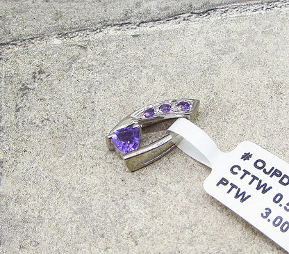 925 Sterling Silver  Faceted Amethyst Art Deco Slider Pendant  PT1494