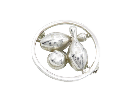 925 Sterling Silver  Vintage Shiny Bowling Ball & Pins Brooch Pin  BP5300