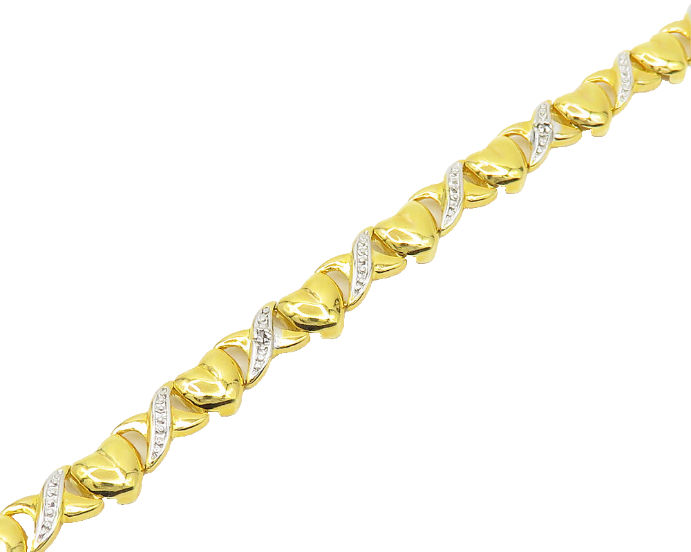 925 Sterling Silver  Genuine Diamonds Love Heart XO Chain Bracelet  BT7546