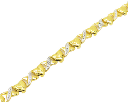 925 Sterling Silver  Genuine Diamonds Love Heart XO Chain Bracelet  BT7546